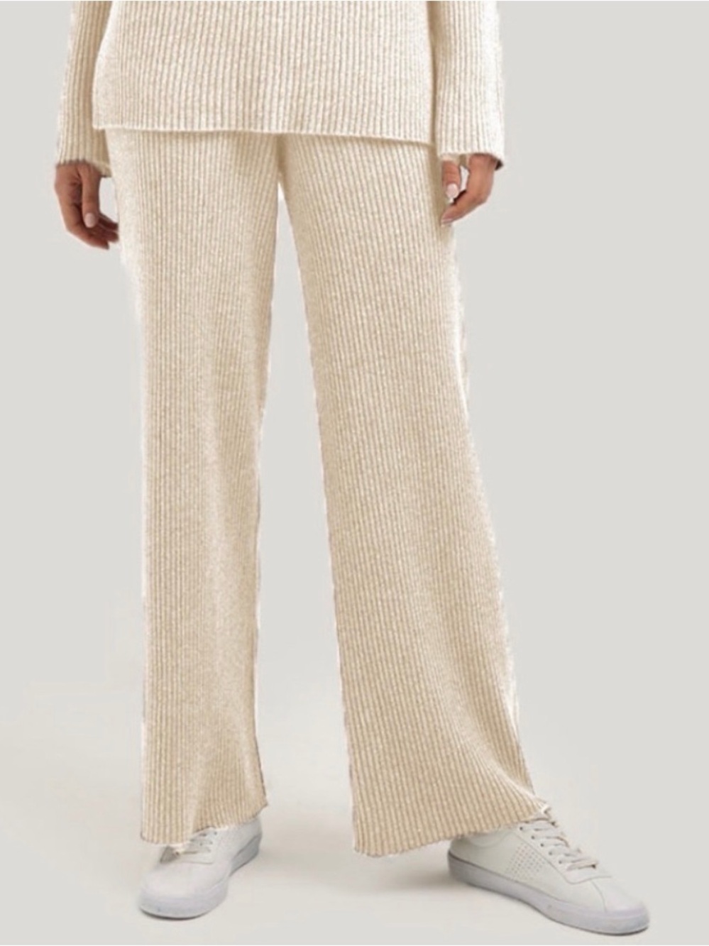 GENTLE HERD Wide-Leg Cashmere Wool Pants Ivory
White